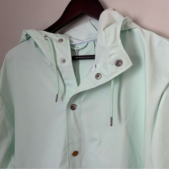 RAINS Jacket Long Mineral Green Casual Unisex Lightweight Hooded Neutral Pockets - Picture 4 of 16
